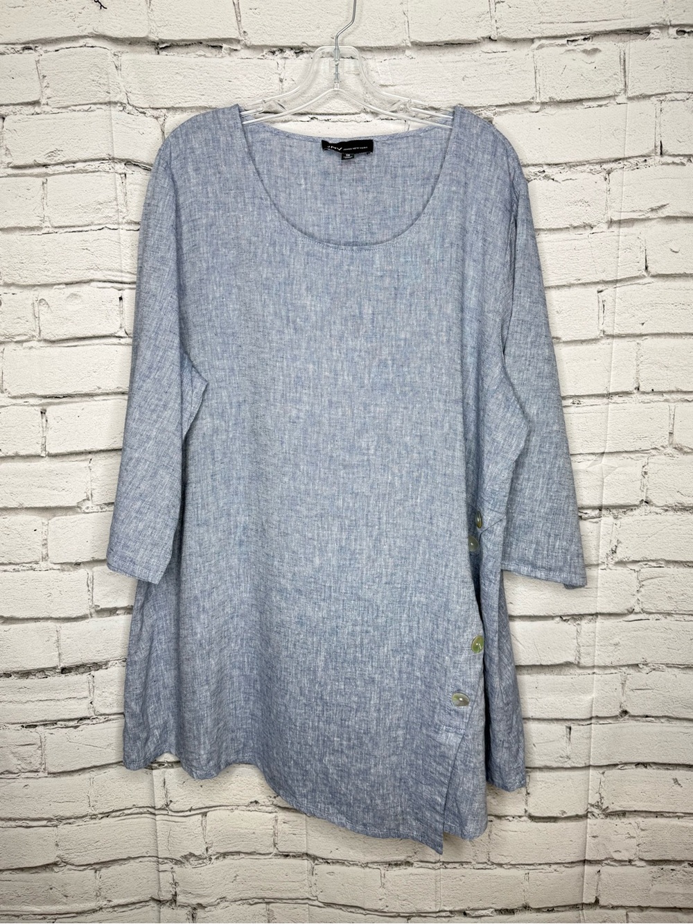 Jones New York Linen Blend Chambray Tunic Top Blouse Size 1X Lagenlook Coastal